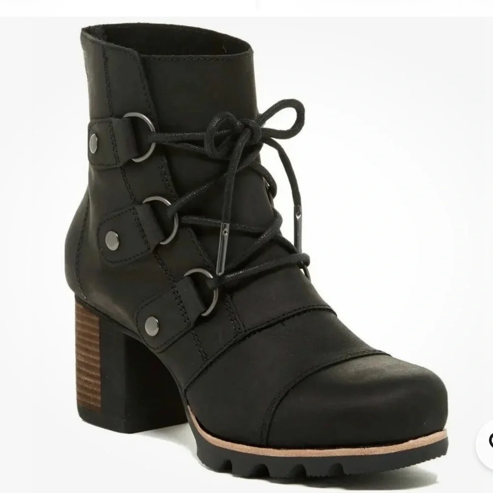 SOREL Addington Black Leather Waterproof Lace Up Women's Boots NL2360-010
